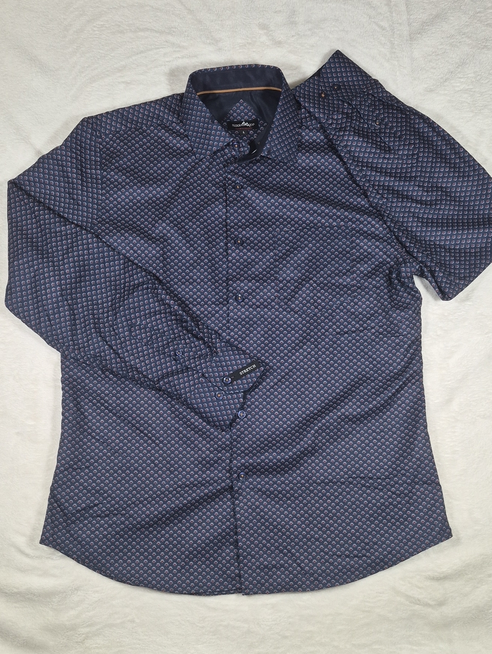 Black Navy Micro-Pattern Button-Down Shirt